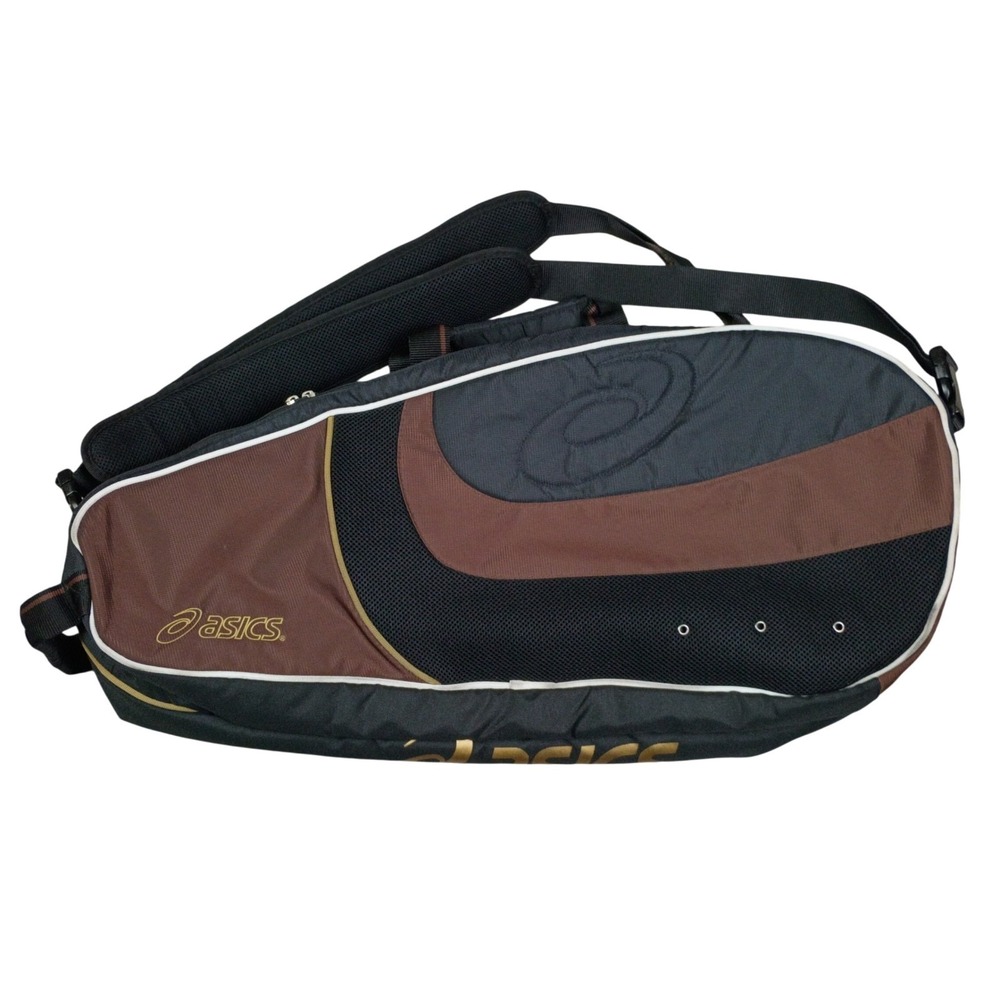 Asics 9-Pack Tennis Racket Bag Black Brown Gold Durable Organizer EUC